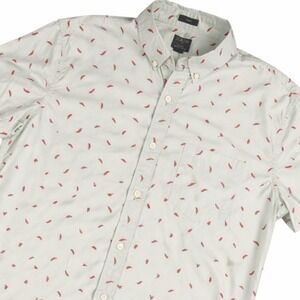 J.Crew Mens Slim Flex Washed Short Sleeve Chili Pepper Print Button Down Shirt M